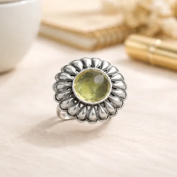 Natural Lemon Quartz Faceted Ring in 925 Silver – For Positivity