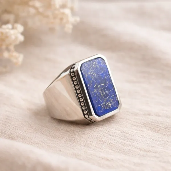 Men's Natural Lapis Lazuli Signet Ring in 925 Sterling Silver – Royal Blue Stone