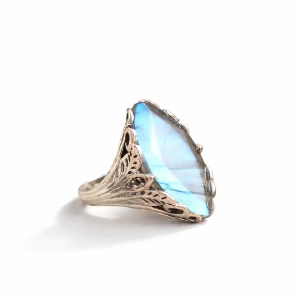Flashy Labradorite Marquise Ring in 925 Sterling Silver – Natural Aurora Stone