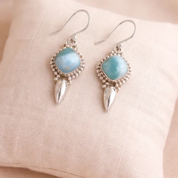 Dominican Larimar Dangle Earrings 925 Silver | Caribbean Calm