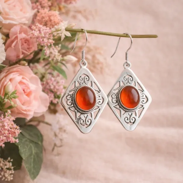Carnelian Boho Earrings 925 Silver | Antique Bohemian Style