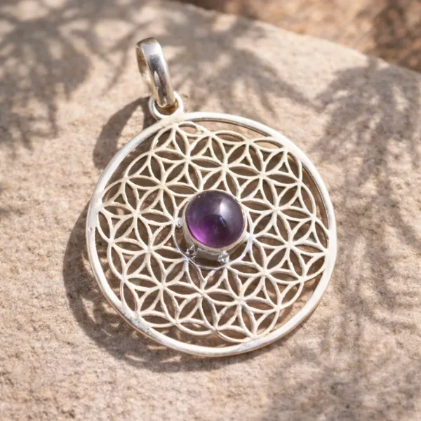 Natural Amethyst Filigree Pendant in 925 Sterling Silver for Women