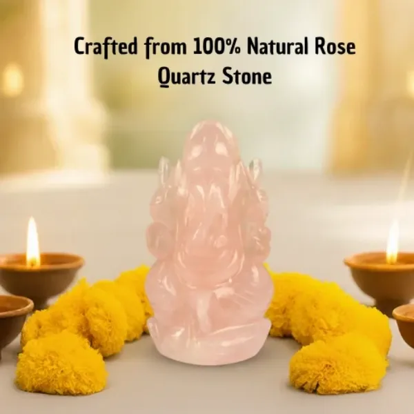 Rose Quartz Ganesh Murti – Natural Crystal Ganesha Idol for Love