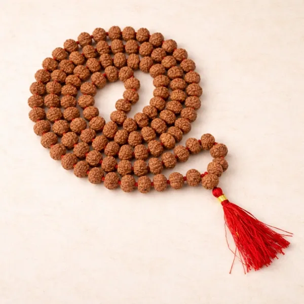 Original 9 Mukhi Rudraksha Jaap Mala 108+1 beads with red tassel from Nepal - Suyagya