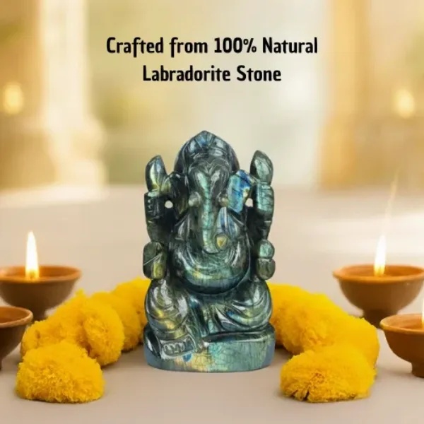Labradorite Stone Ganesh Murti – Original Crystal Ganesha Idol 741 gm