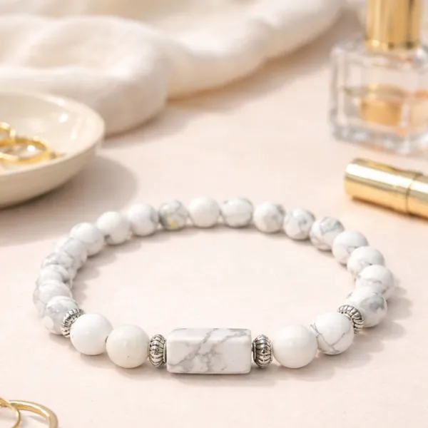 Cancer Kark Rashi howlite Bracelet natural white stone — Suyagya India ₹699