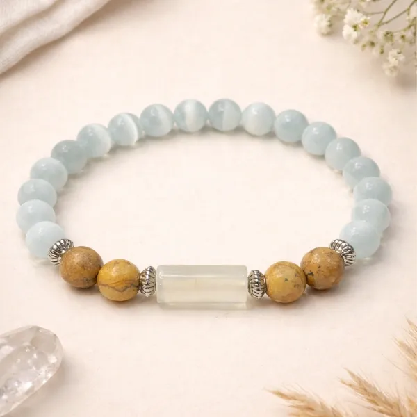 Taurus Vrishabh Rashi Aquamarine Bracelet natural stone — Suyagya India ₹699