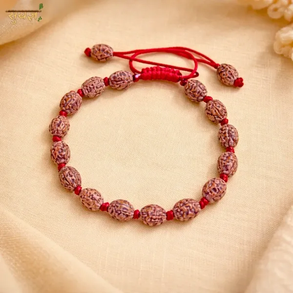 Original 4 Mukhi Rudraksha Bracelet with Red Thread - Super Quality Brahma Bead by Suyagya