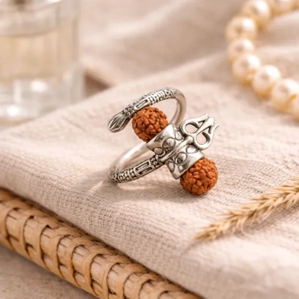 Unique Shiva Trishul Ring in 925 Sterling Silver - Buy Original Mahadev Ring with Rudraksha Online Suyagya