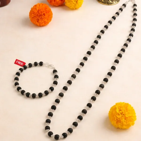Karungali Silver Plated Mala Bracelet Combo original ebony wood — Suyagya India ₹799